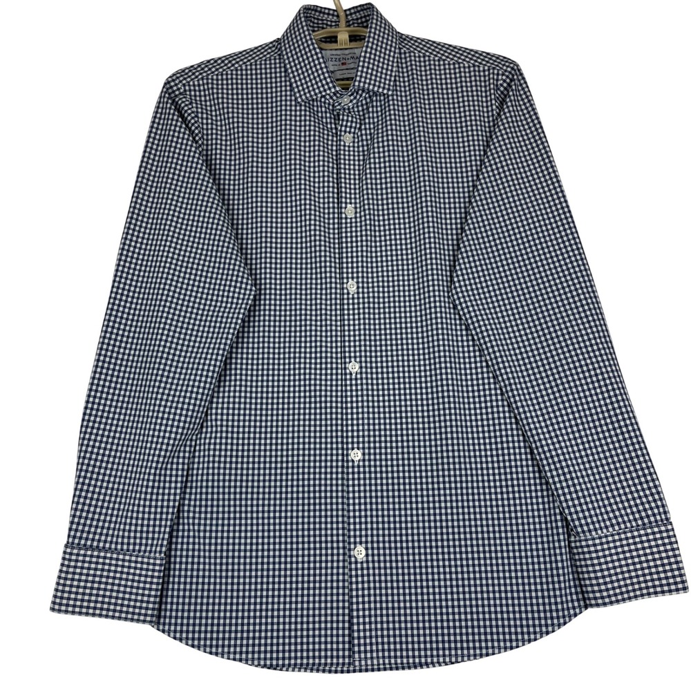 Mizzen+Main‎ Dress Shirt Mens Large Trim Fit Leeward Blue Check Performance
